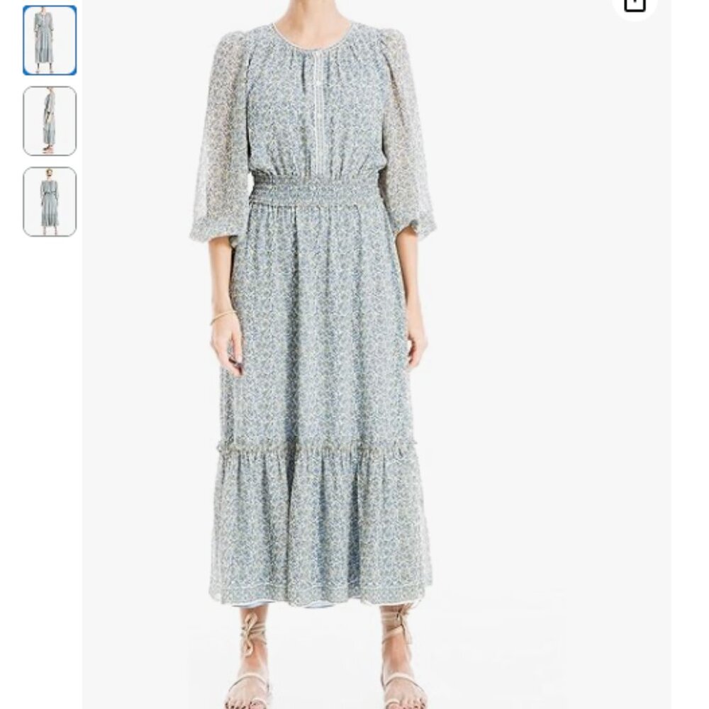 Max Studio Women's Long Sleeve Smocked Waist Button Top Maxi Dress